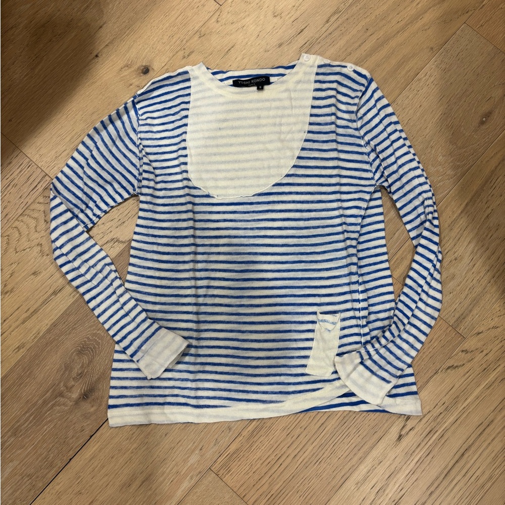 NWOT Yoshi Kondo Paris Blue and White Striped Long Sleeve Top